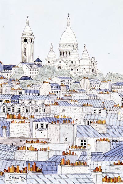 Tableau naïf. Granick. Les toits de Montmartre